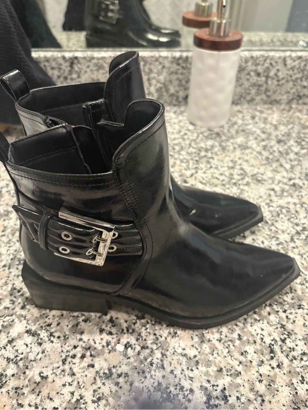 & Other Stories Black Leather Ankle Boots with Buckle Accent